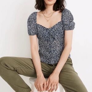 NWT Madewell Bengali Blockprint Puff Sleeve Womens Blouse 6 Floral Cottagecore